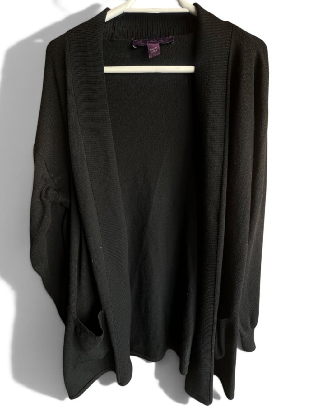Gloria Vanderbilt Black Open Front Knit Cardigan Sweater Size L